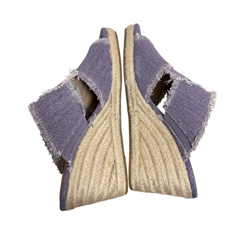 Lucky‎ Brand Purple Denim Frayed Espadrille Wedge Sandals Womens Size 6.5 M
